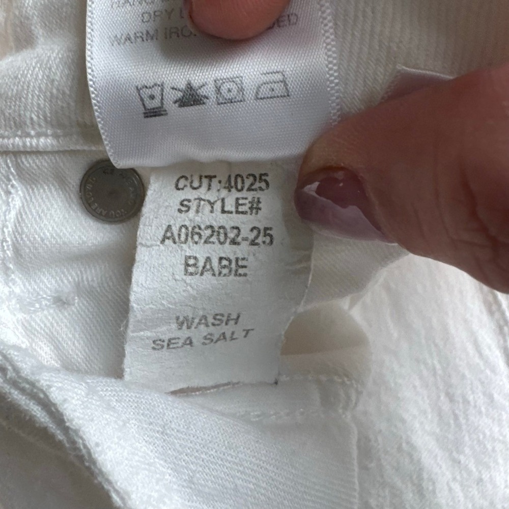 AMO Denim 2010s Sea Salt White Straight Crop Jeans Button Fly & Raw Hem Size 25 - Picture 12 of 15